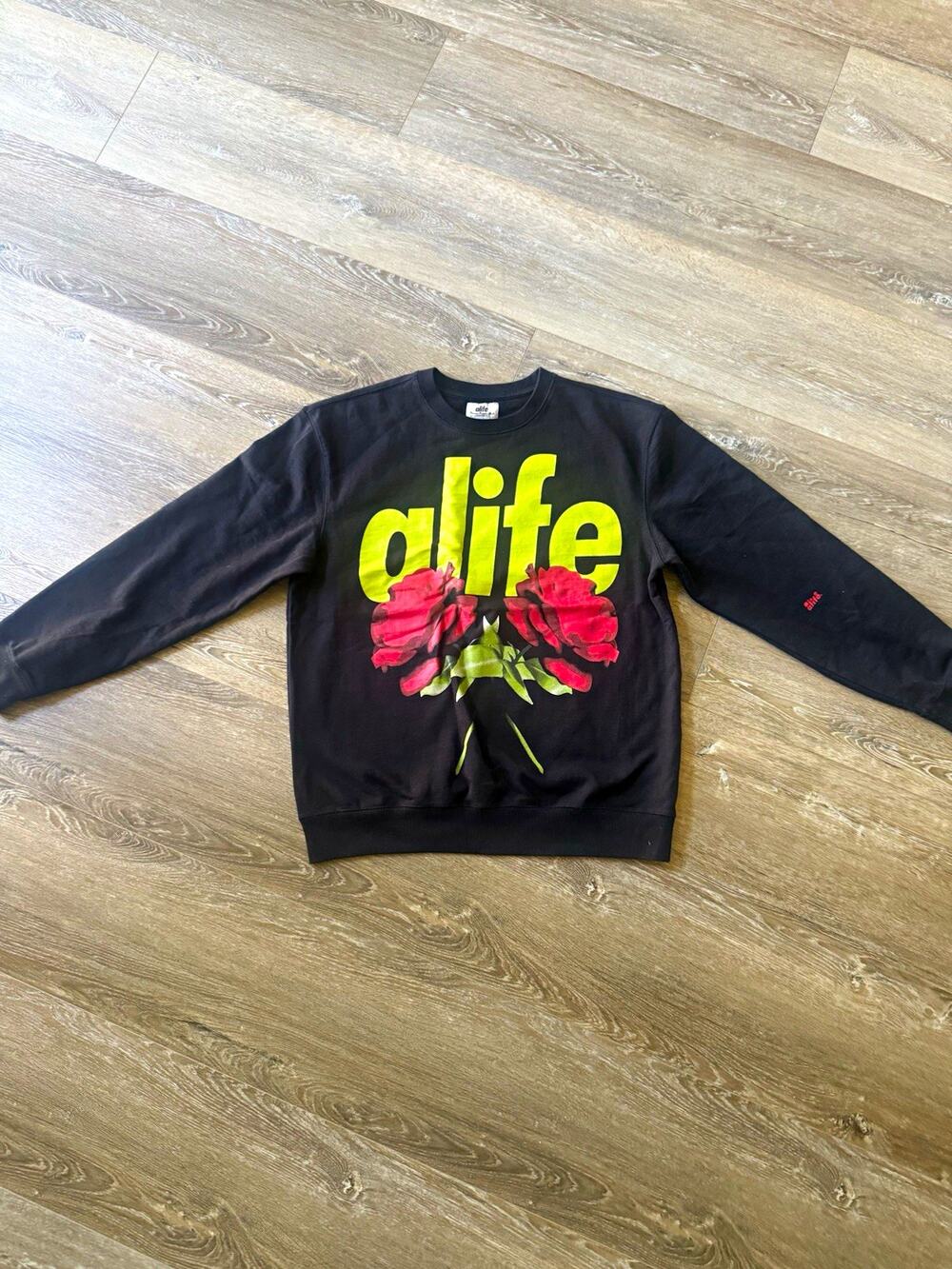 Alife Men's Black Graphic Logo Fleece Crewneck Pullover Sweatshirt XL